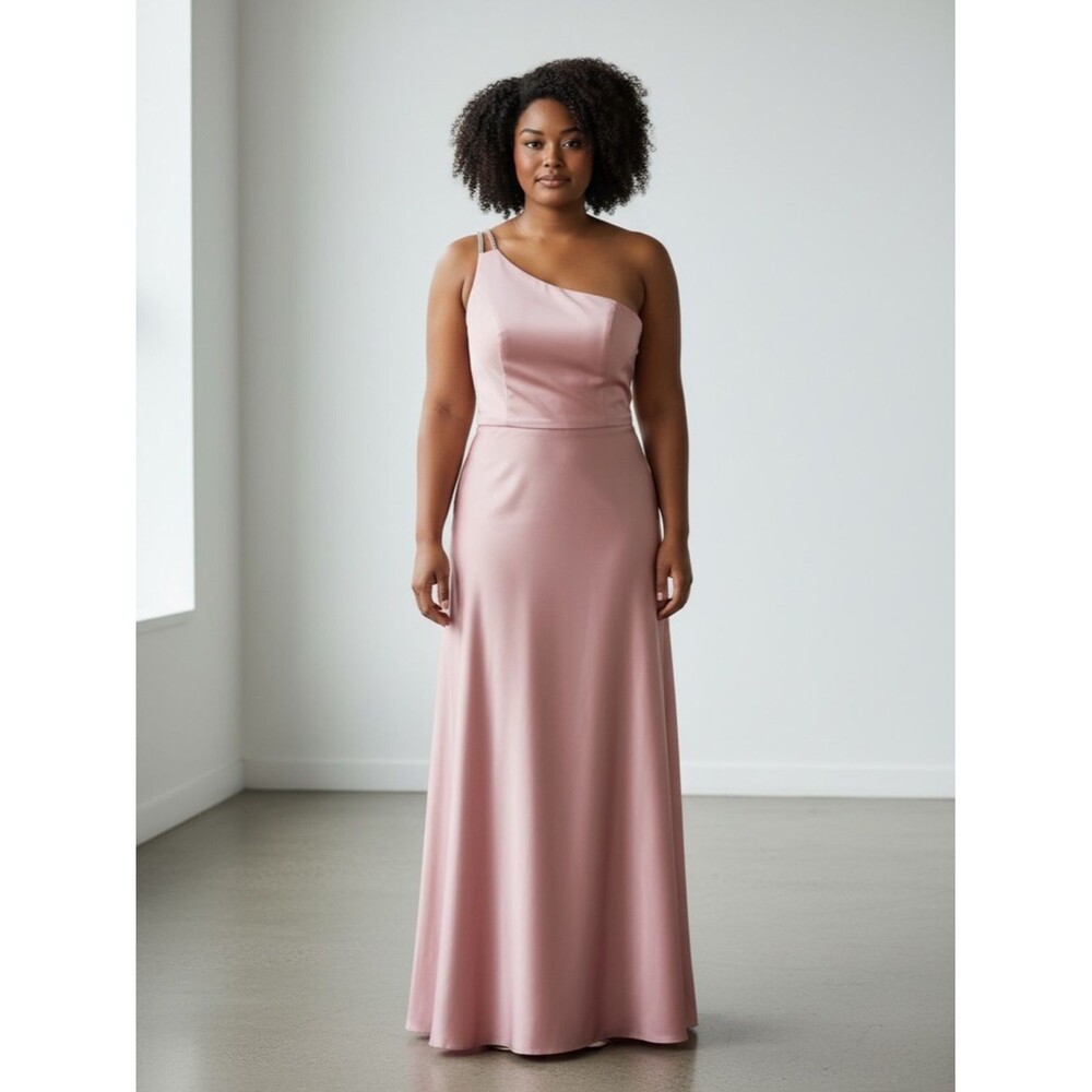 David's Bridal One-Shoulder Blush Pink Satin Gown